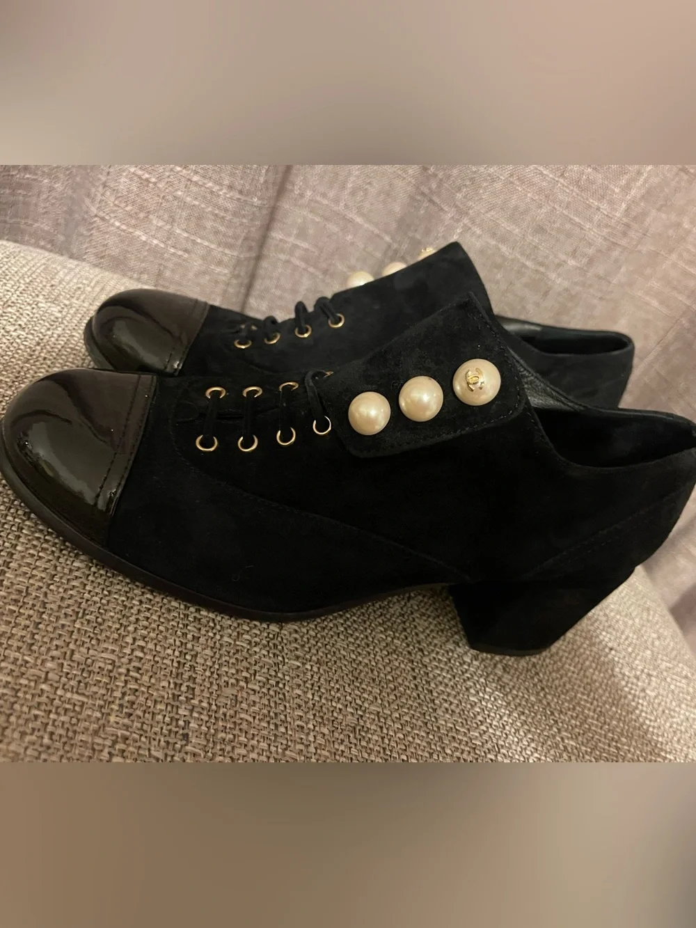 CHANEL black suede